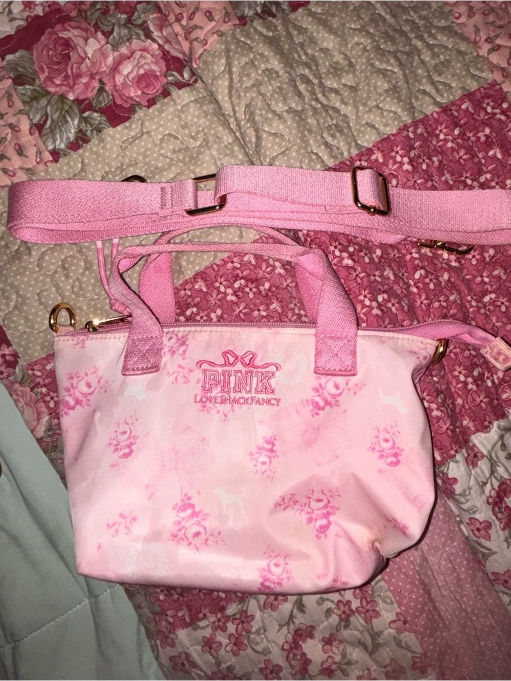LoveShackFancy Pink Floral Mini Shoulder/Crossbody Bag